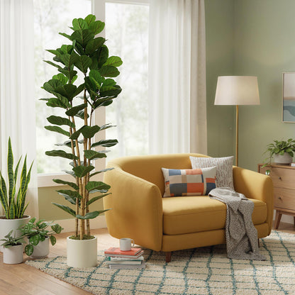Artificial Fiddle Leaf Fig Tree, 180 cm (71 in), 91 Leaves, Solid Wood Trunk, Potted Realistic Plastic Plant for Living Room, Bedroom, Office, Garden Décor
