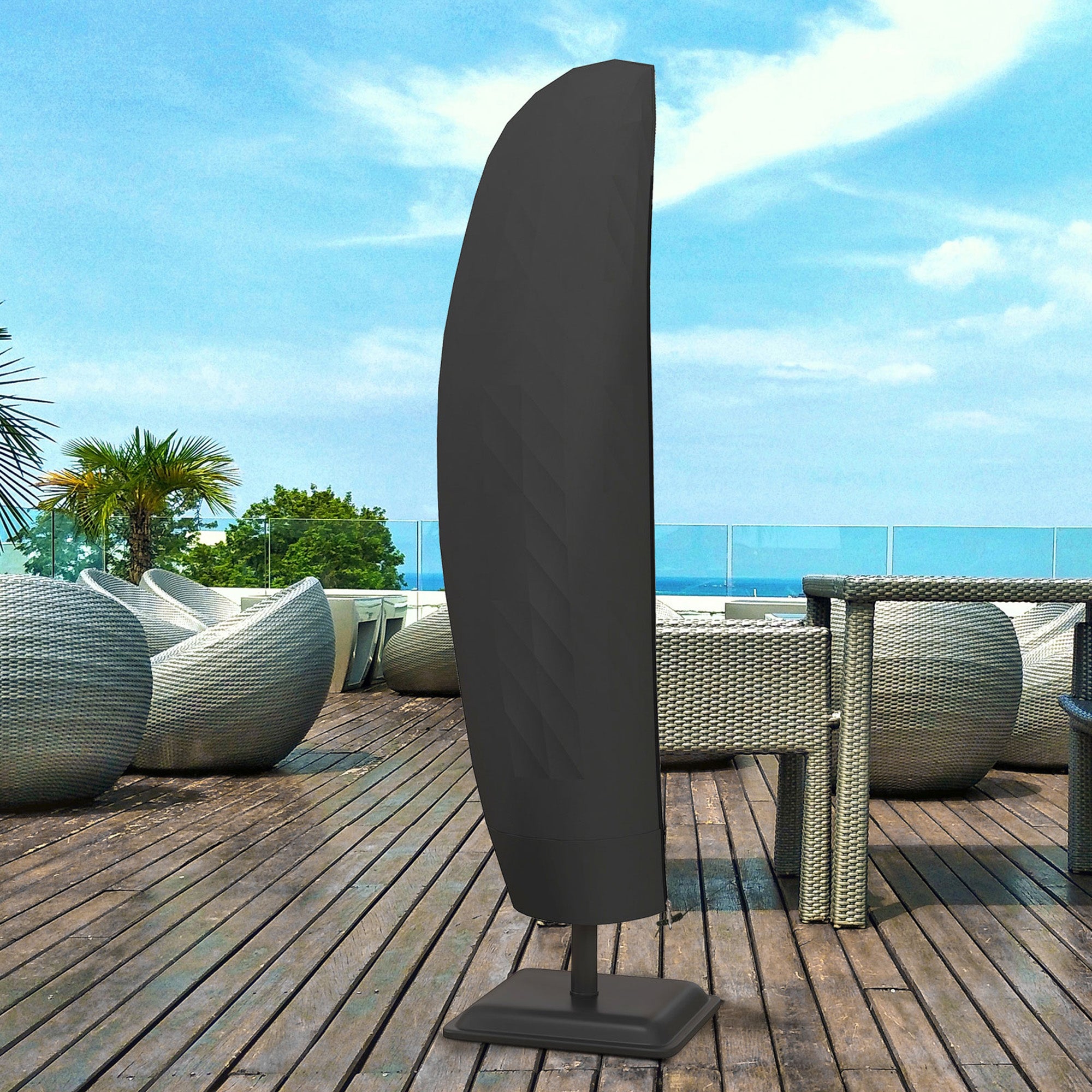 Garden Umbrella Cover Waterproof Oxford 600D Fabric Parasol Cover with Zipper for Outdoor Garden Ø56x220 cm Black