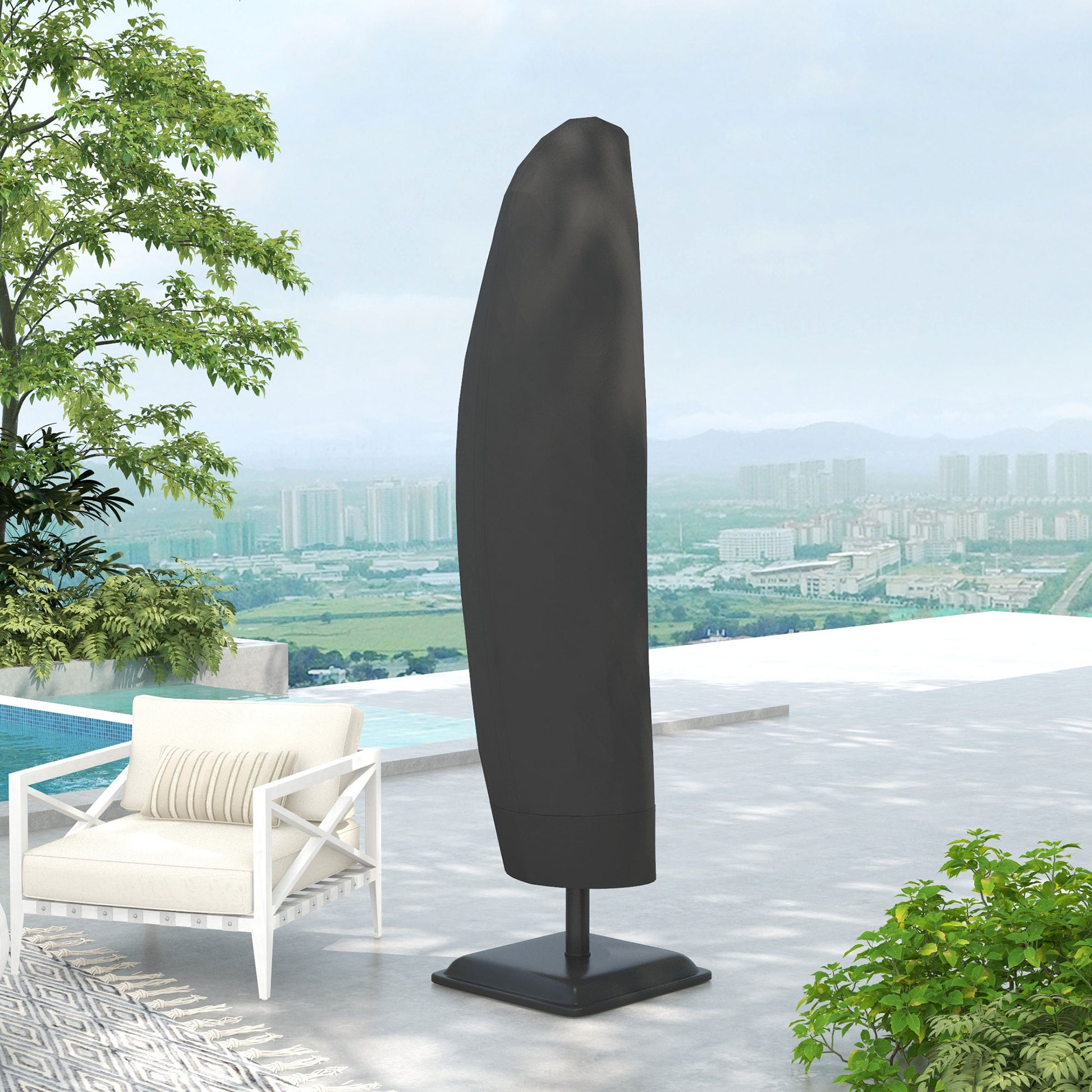 Garden Umbrella Cover Waterproof Oxford 600D Fabric Parasol Cover with Zipper for Outdoor Garden Ø56x220 cm Black