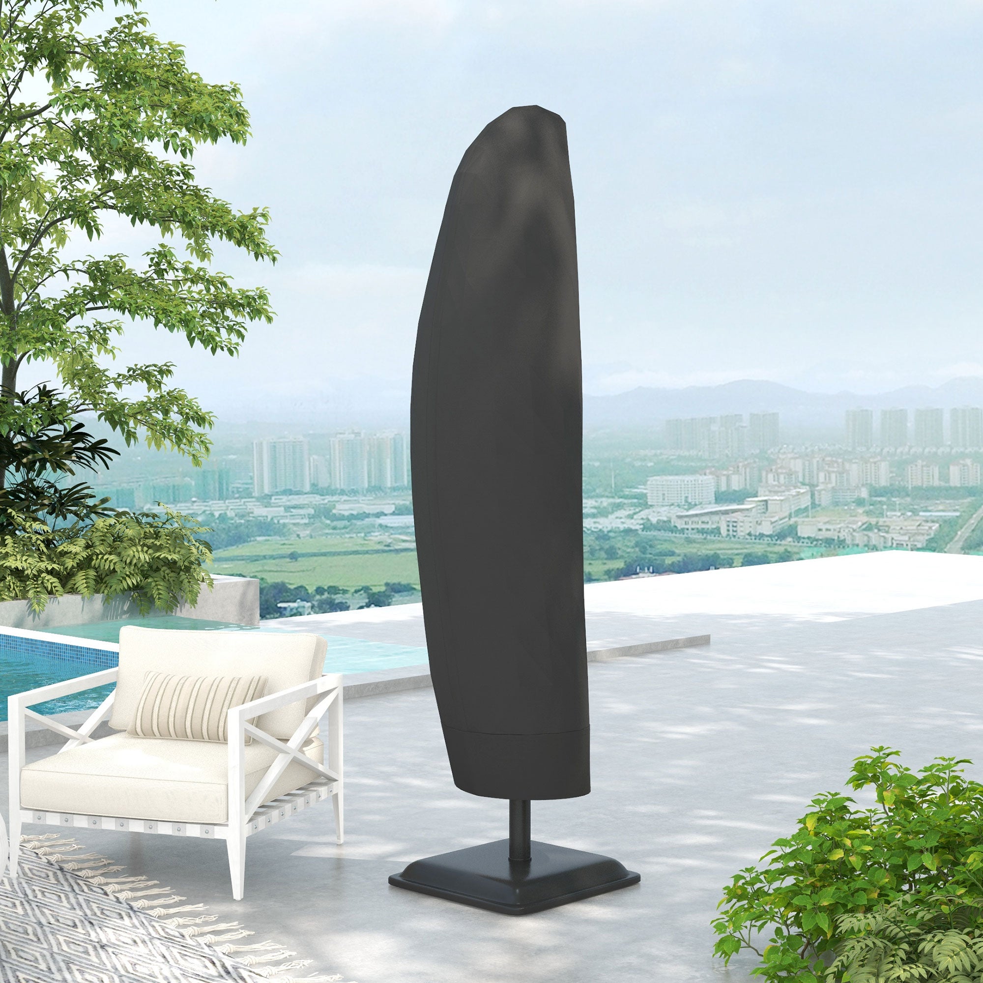 Garden Umbrella Cover Waterproof Oxford 600D Fabric Parasol Cover with Zipper for Outdoor Garden Ø56x220 cm Black