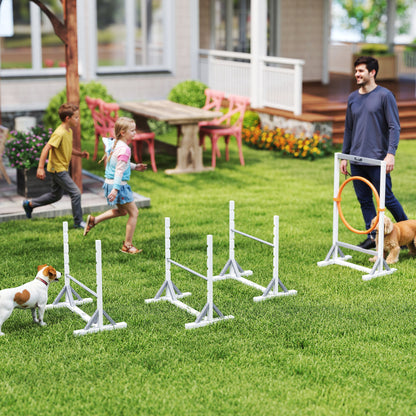 Agility Set Dogs 4-piece Agility Equipment for Dog Training Jump Hoop Set with Adjustable Height Hoops Ring Training Accessories Coordination Training Agility Set for Games Training