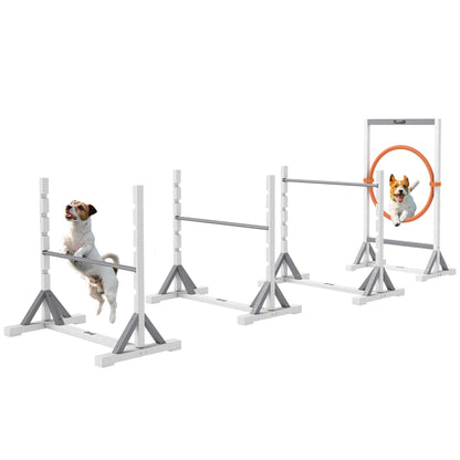 Agility Set Dogs 4-piece Agility Equipment for Dog Training Jump Hoop Set with Adjustable Height Hoops Ring Training Accessories Coordination Training Agility Set for Games Training