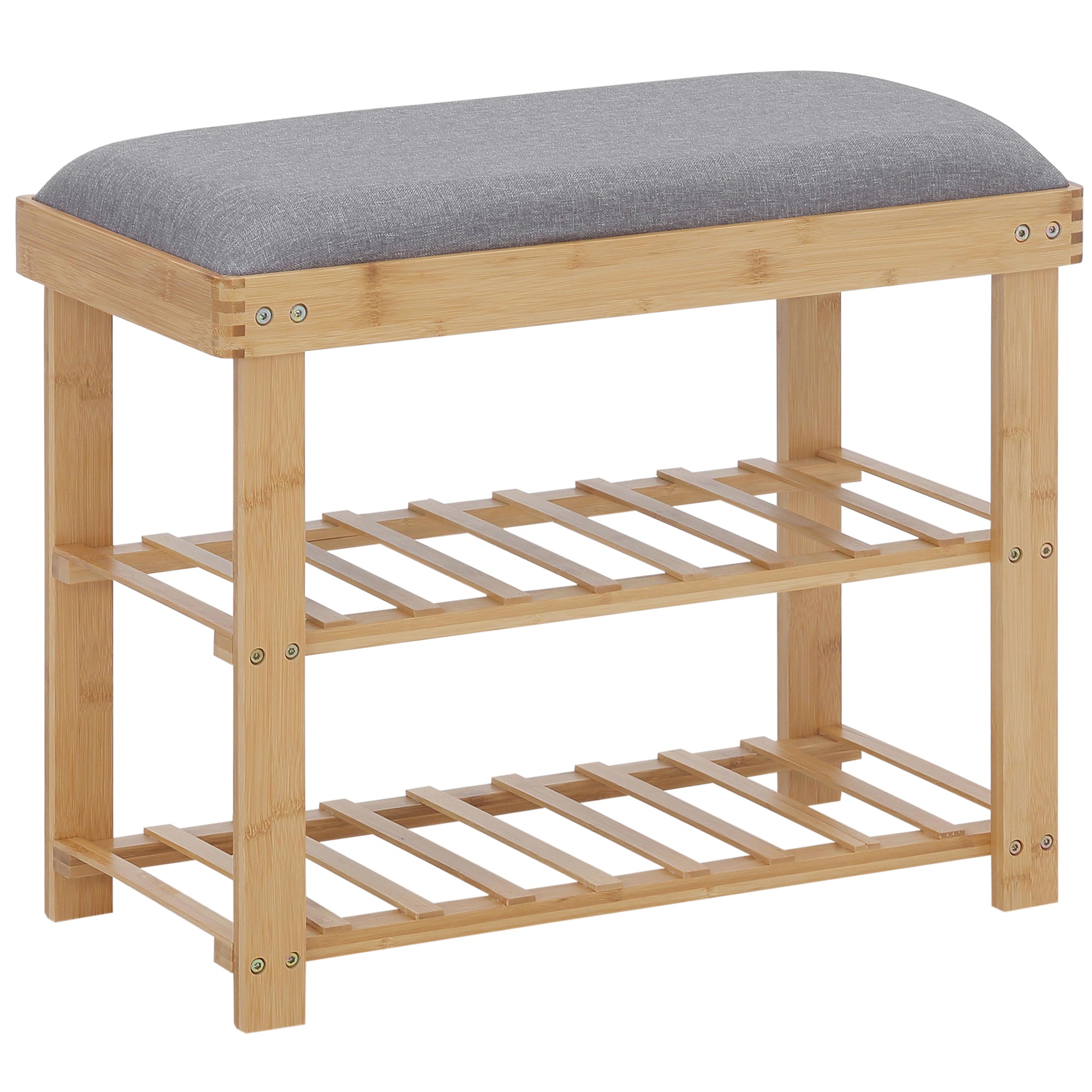 Shoe Storage Bench Shoe Cabinet 2 Shelves Integrated Gray Cushion Bamboo