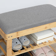 Shoe Storage Bench Shoe Cabinet 2 Shelves Integrated Gray Cushion Bamboo