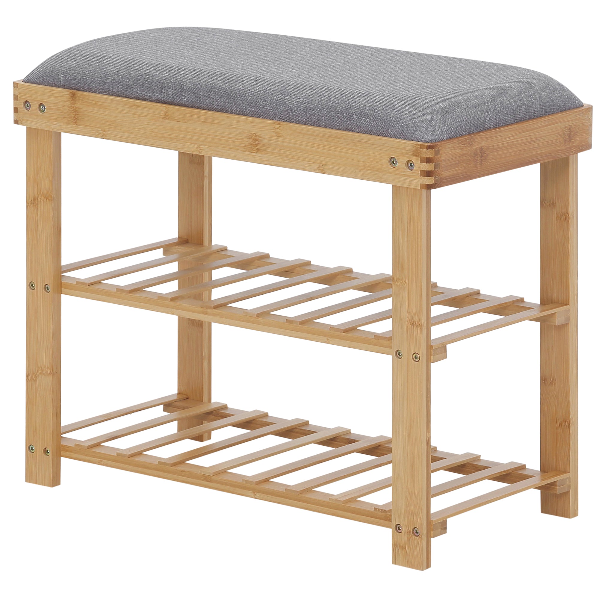 Shoe Storage Bench Shoe Cabinet 2 Shelves Integrated Gray Cushion Bamboo