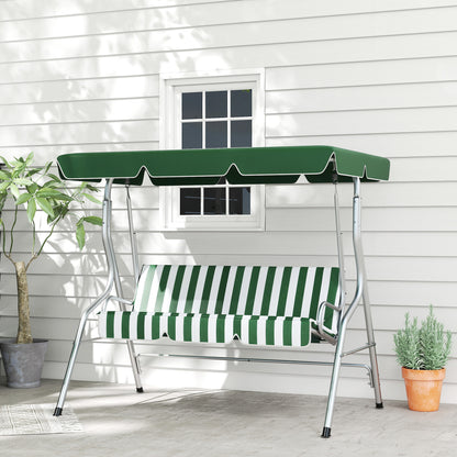 3-seat garden swing, outdoor swing with adjustable canopy, striped pattern, with seat and backrest cushions, 1.7 x 1.1 x 1.53 m, metal polyester, green