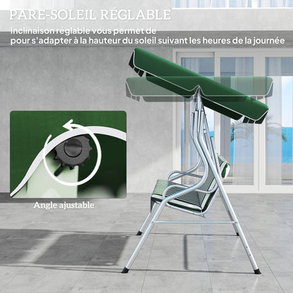 3-seat garden swing, outdoor swing with adjustable canopy, striped pattern, with seat and backrest cushions, 1.7 x 1.1 x 1.53 m, metal polyester, green