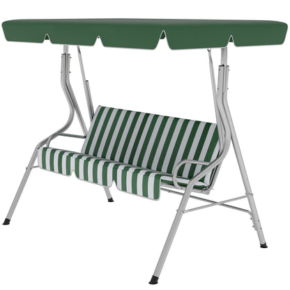 3-seat garden swing, outdoor swing with adjustable canopy, striped pattern, with seat and backrest cushions, 1.7 x 1.1 x 1.53 m, metal polyester, green