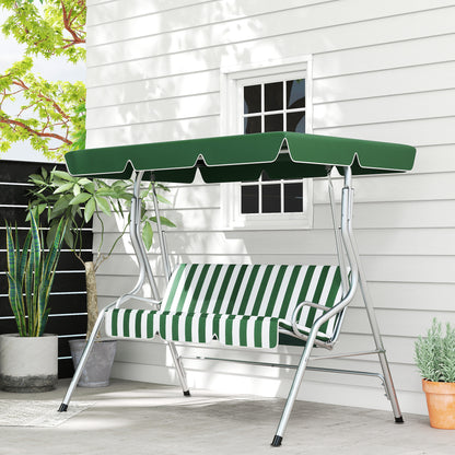 3-seat garden swing, outdoor swing with adjustable canopy, striped pattern, with seat and backrest cushions, 1.7 x 1.1 x 1.53 m, metal polyester, green