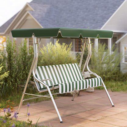 3-seat garden swing, outdoor swing with adjustable canopy, striped pattern, with seat and backrest cushions, 1.7 x 1.1 x 1.53 m, metal polyester, green
