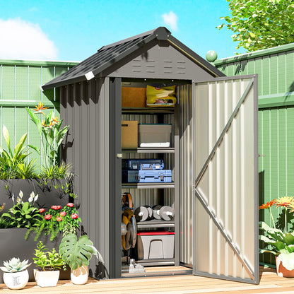 Galvanized Metal Garden Shed, 1.17 m² (12.6 ft²) – Ventilated, Lockable Storage with Gable Roof, Gloves Included, Light Gray