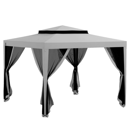 3x3m Garden Gazebo Detachable Outdoor Canopy with 4 Side Mosquito Mesh Curtains Double Roof and Anti-UV Waterproof Metal Frame Pavilion for Patio Gray