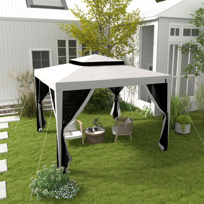 3x3m Garden Gazebo Detachable Outdoor Canopy with 4 Side Mosquito Mesh Curtains Double Roof and Anti-UV Waterproof Metal Frame Pavilion for Patio Gray