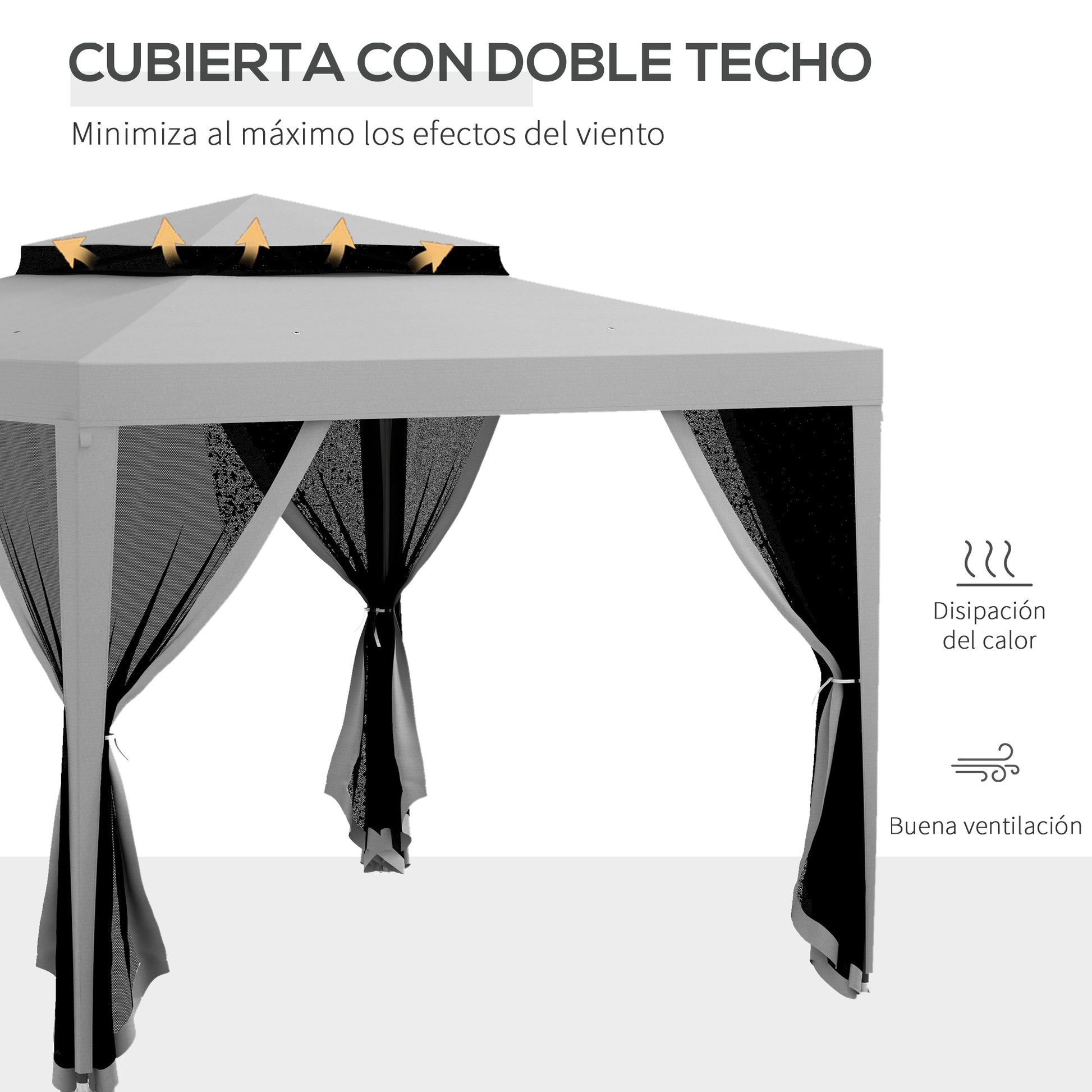 3x3m Garden Gazebo Detachable Outdoor Canopy with 4 Side Mosquito Mesh Curtains Double Roof and Anti-UV Waterproof Metal Frame Pavilion for Patio Gray