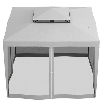 3x3m Garden Gazebo Detachable Outdoor Canopy with 4 Side Mosquito Mesh Curtains Double Roof and Anti-UV Waterproof Metal Frame Pavilion for Patio Gray