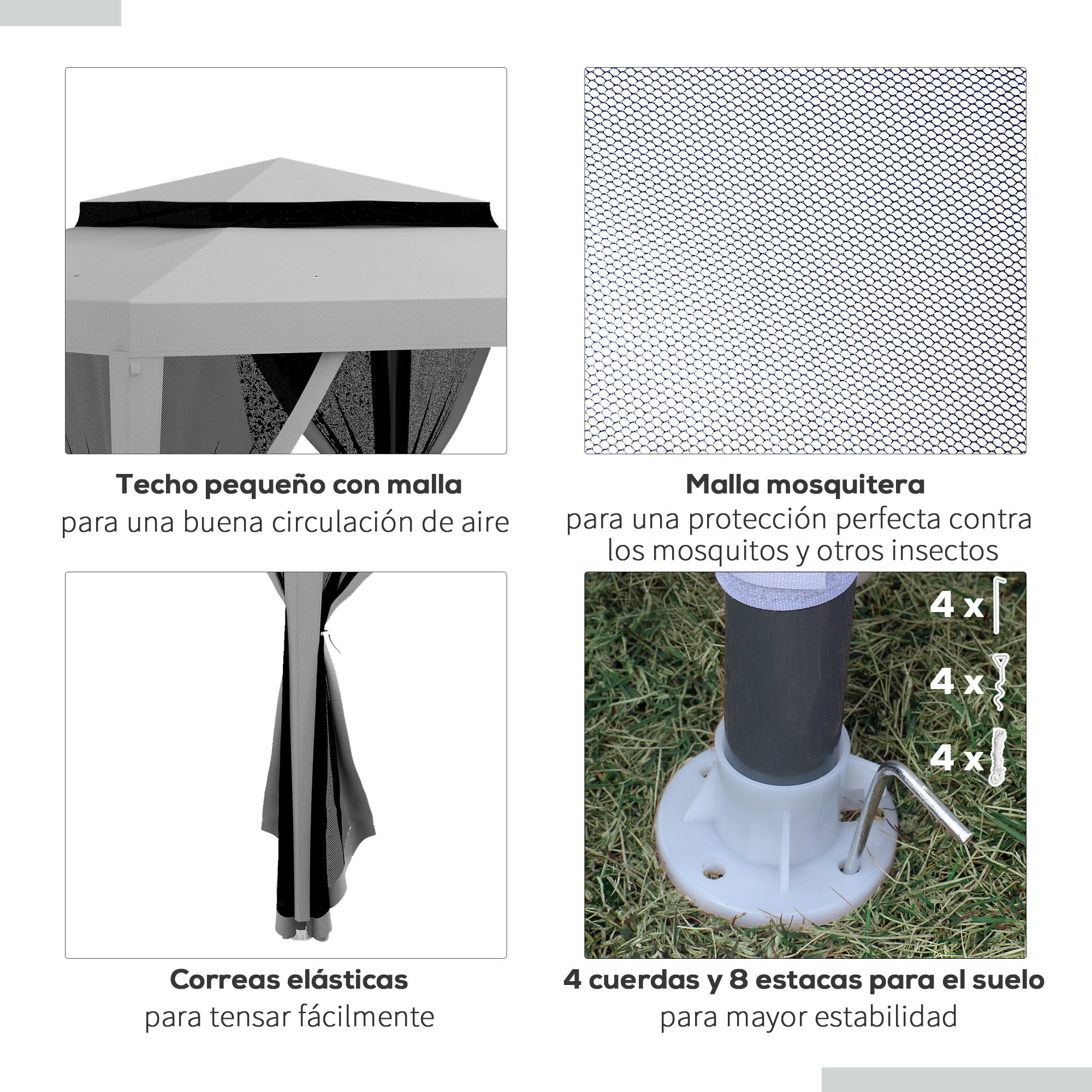 3x3m Garden Gazebo Detachable Outdoor Canopy with 4 Side Mosquito Mesh Curtains Double Roof and Anti-UV Waterproof Metal Frame Pavilion for Patio Gray
