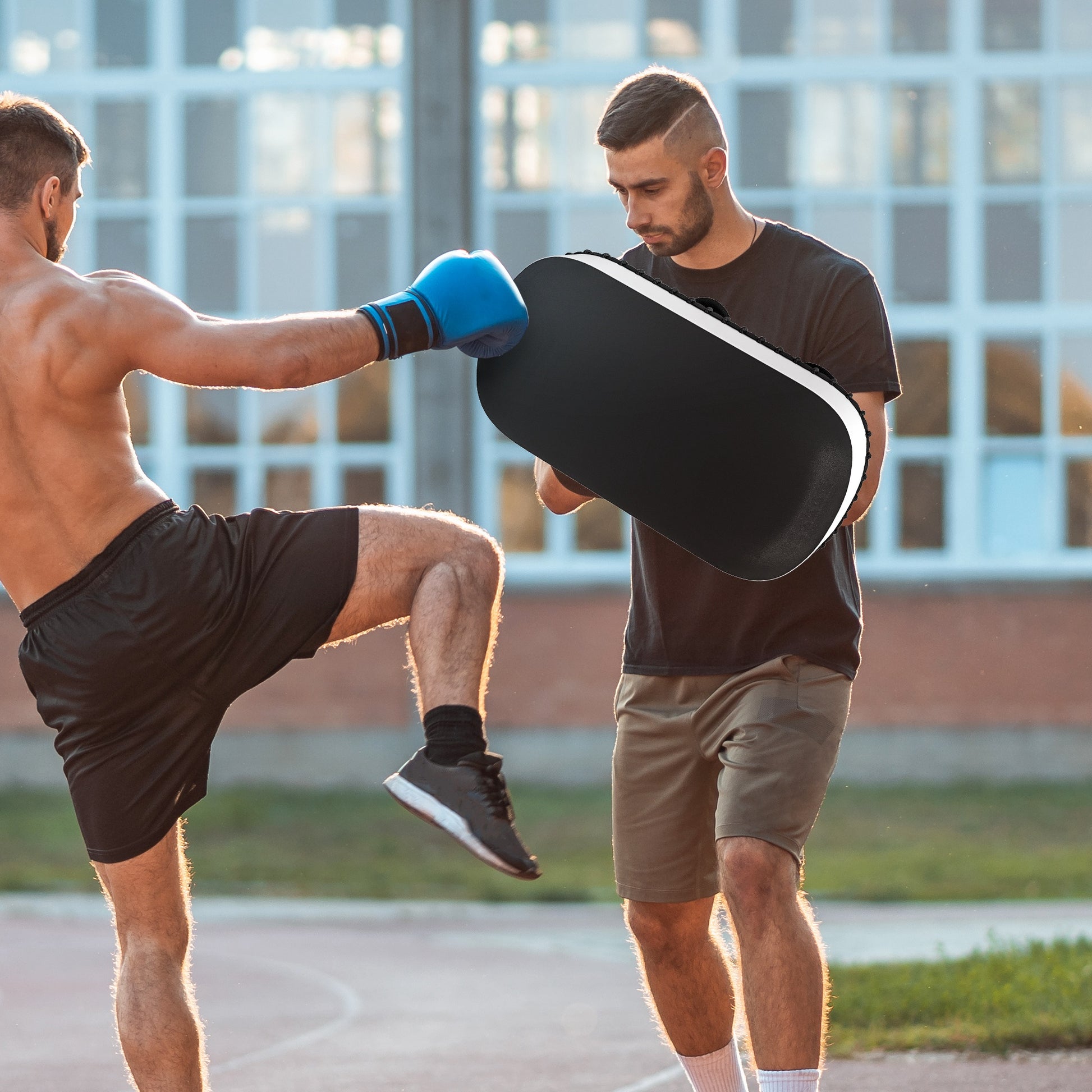 SPORTNOW Boxing and Muay Thai Punch Pad with Straps and Handle, 38x20x18 cm, Black