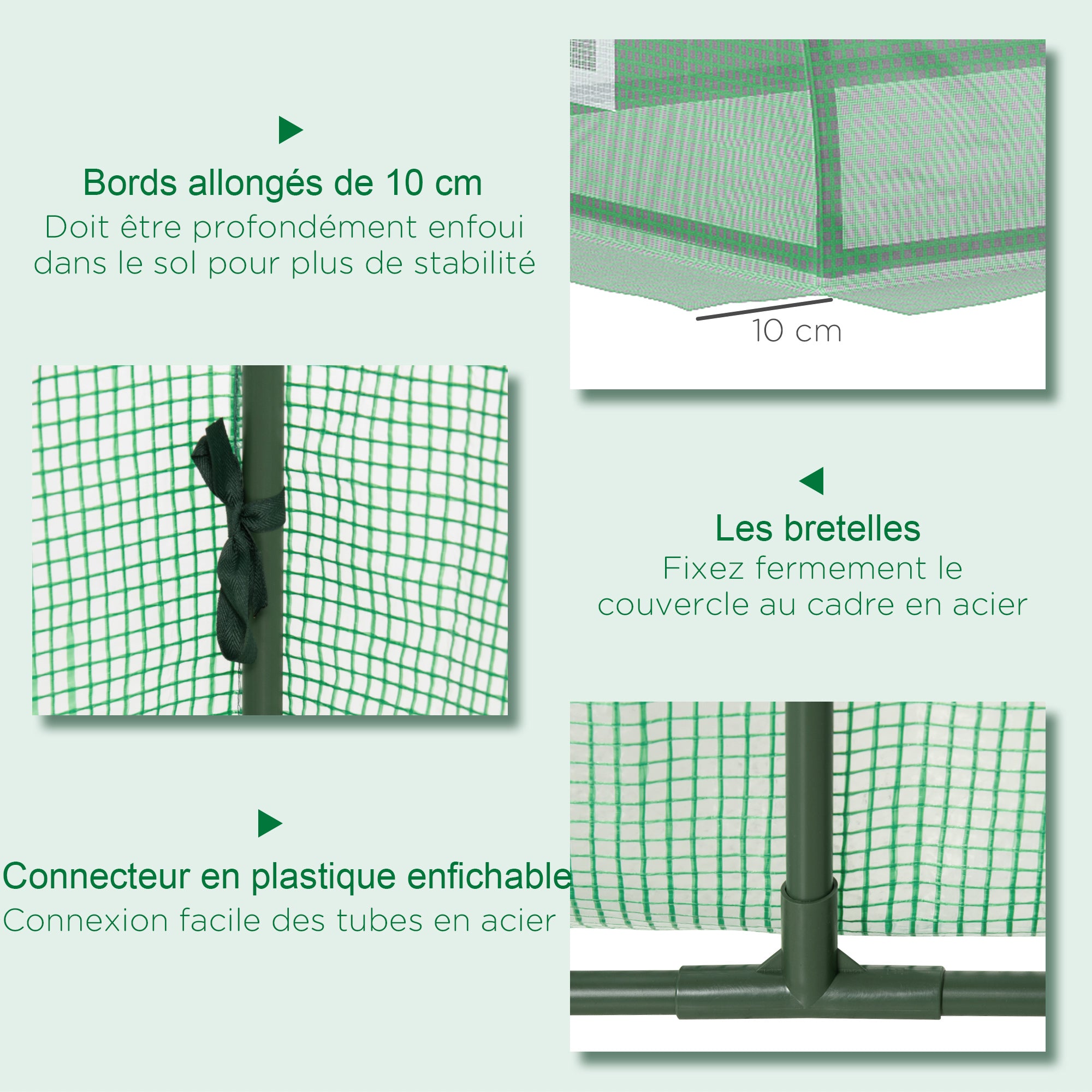 Mini Garden Tunnel Greenhouse 300 x 80 x 45 cm 5 Roll-up Windows PE 140 g/m² Green Epoxy Metal
