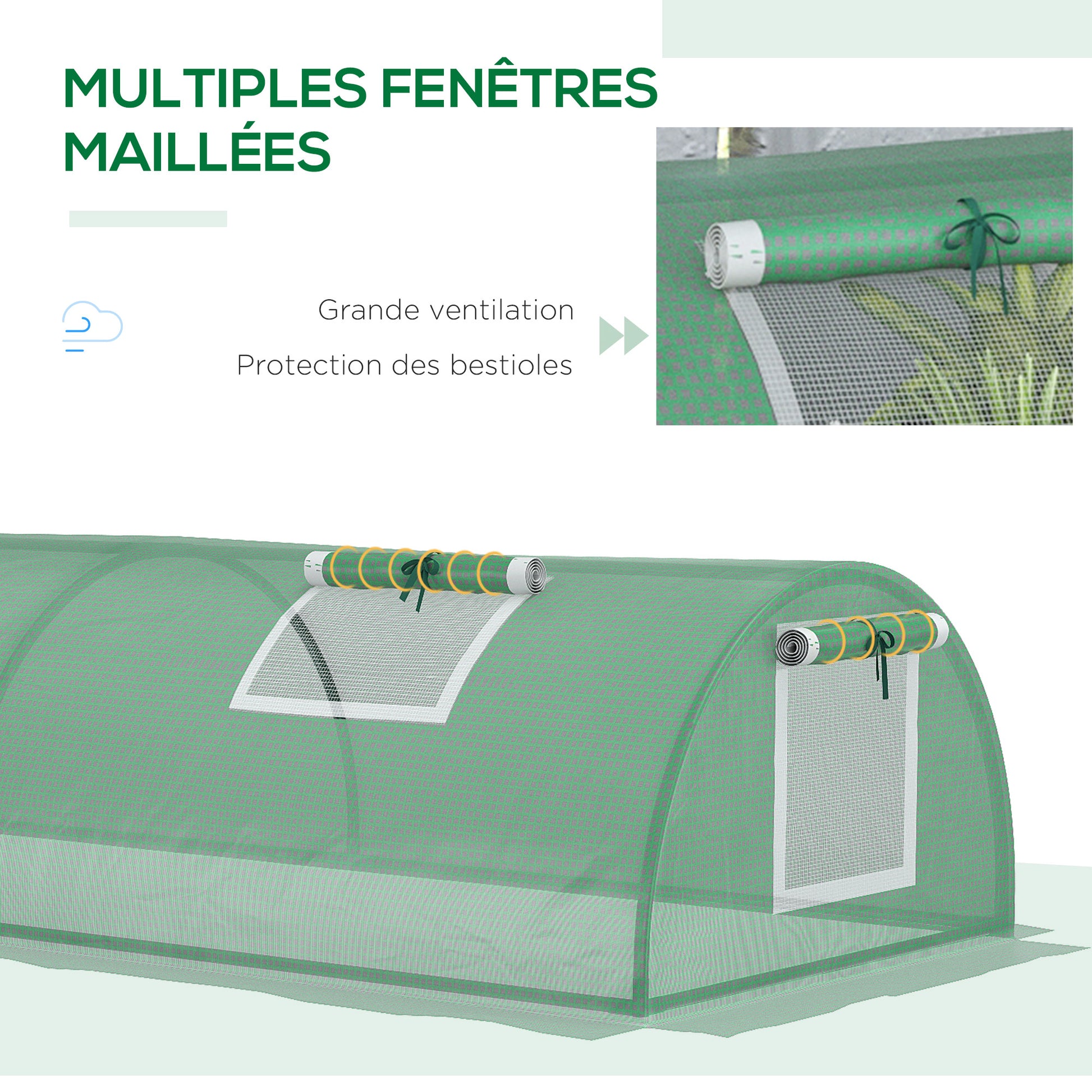 Mini Garden Tunnel Greenhouse 300 x 80 x 45 cm 5 Roll-up Windows PE 140 g/m² Green Epoxy Metal