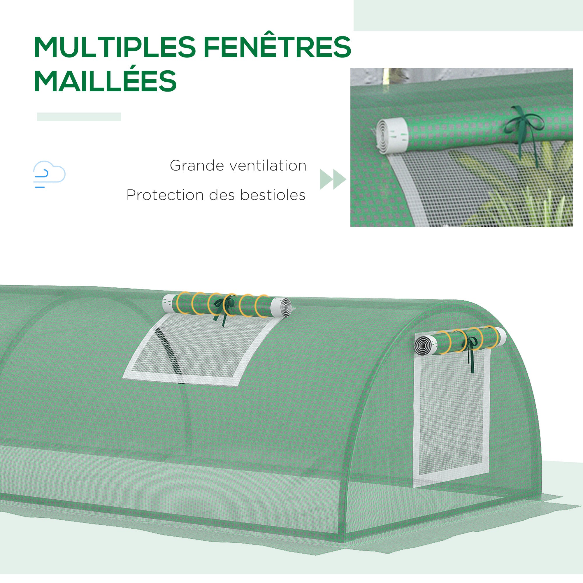 Mini Garden Tunnel Greenhouse 300 x 80 x 45 cm 5 Roll-up Windows PE 140 g/m² Green Epoxy Metal