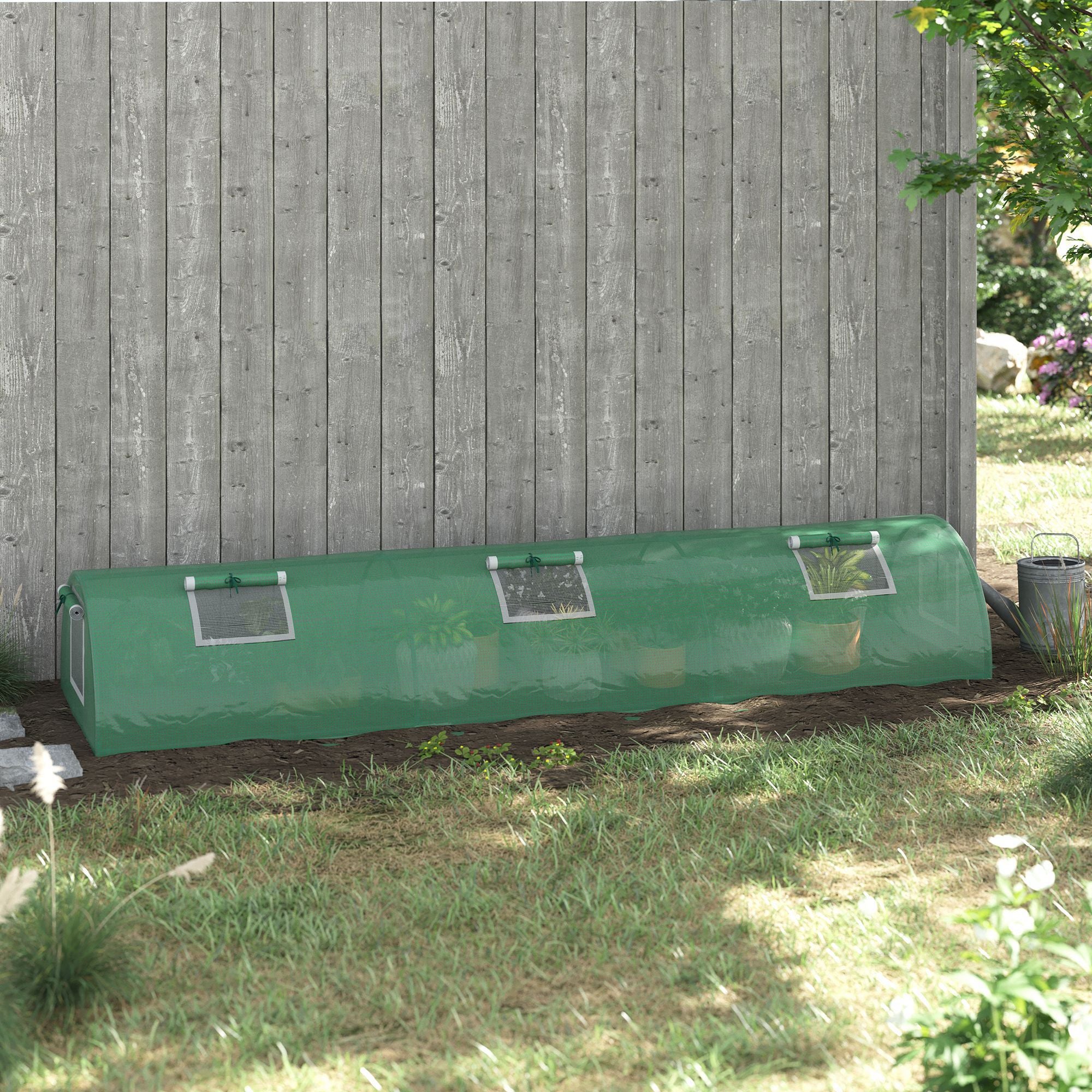 Mini Garden Tunnel Greenhouse 300 x 80 x 45 cm 5 Roll-up Windows PE 140 g/m² Green Epoxy Metal