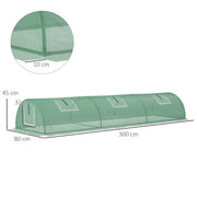 Mini Garden Tunnel Greenhouse 300 x 80 x 45 cm 5 Roll-up Windows PE 140 g/m² Green Epoxy Metal