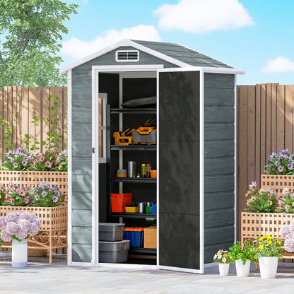 Wood-Effect Resin Garden Shed with Floor & Window, 128 x 104 x 196 cm (50.4 x 40.9 x 77.2 in) — Weathered Gray