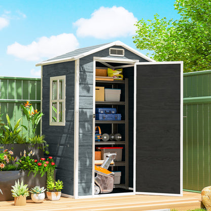 Wood-Effect Resin Garden Shed with Floor & Window, 128 x 104 x 196 cm (50.4 x 40.9 x 77.2 in) — Weathered Gray