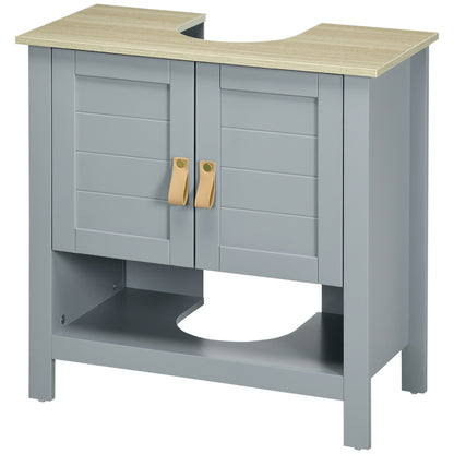 Compact Under Sink Cabinet with 2 Doors and Adjustable Interior Shelf Storage Unit for Bathroom 60x30x60 cm Gray