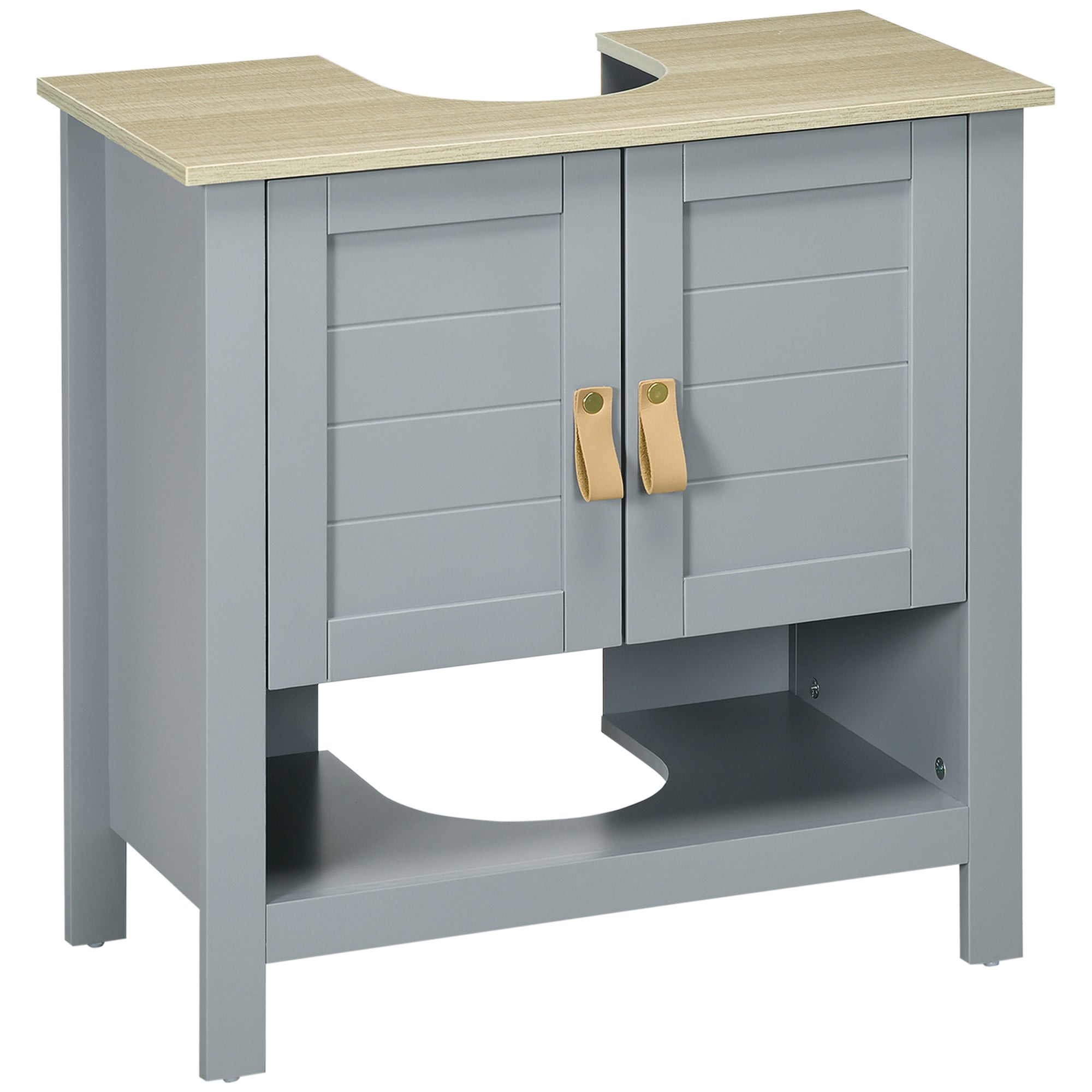 Compact Under Sink Cabinet with 2 Doors and Adjustable Interior Shelf Storage Unit for Bathroom 60x30x60 cm Gray