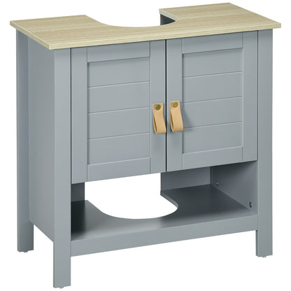 Compact Under Sink Cabinet with 2 Doors and Adjustable Interior Shelf Storage Unit for Bathroom 60x30x60 cm Gray