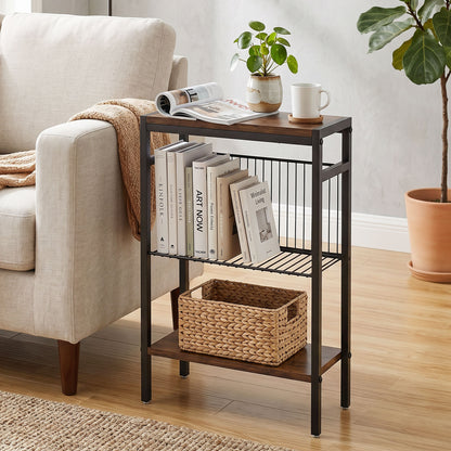 3-Shelf Side Table – Small Coffee/End Table with Metal Frame, Rustic Brown