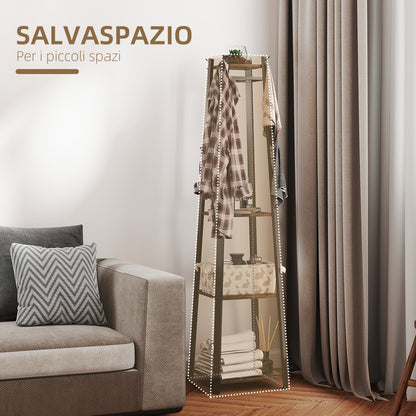 Floor Coat Rack with 8 Hooks, 3 Shelves and Top Shelf, Trapezoid Design for Entryway, Bedroom and Living Room, 34x34x170 cm, Rustic Brown
