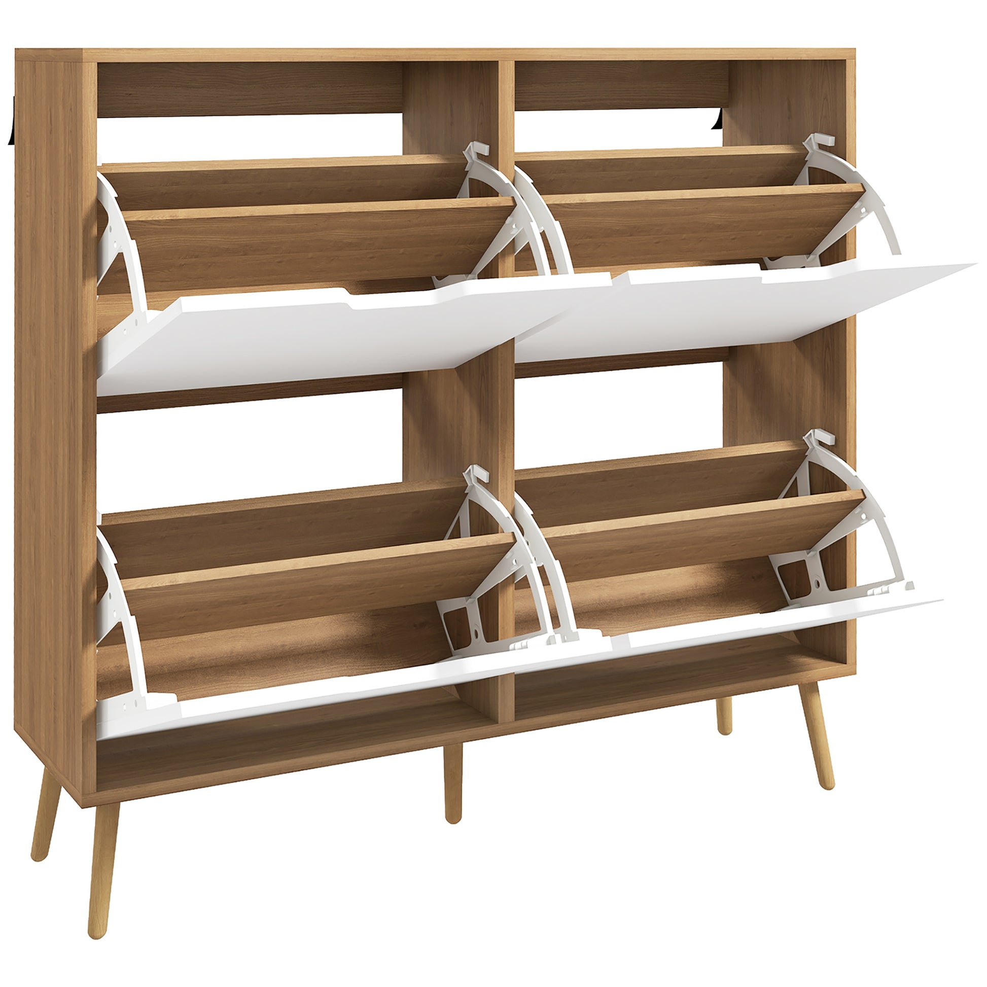Shoe Cabinet with 4 Flip-Down Drawers and Adjustable Shelves Shoe Storage Closet for 16 Pairs of Shoes Narrow Shoe Rack for Entryway 95x26x95 cm Natural Wood
