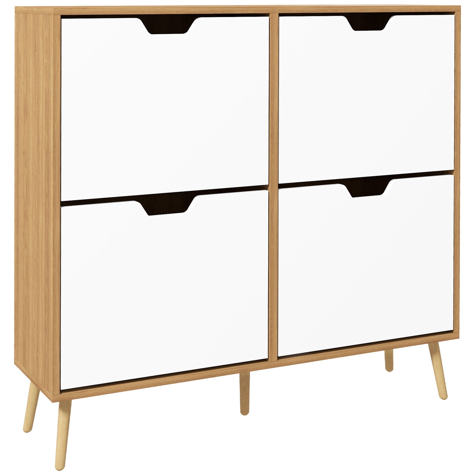 Shoe Cabinet with 4 Flip-Down Drawers and Adjustable Shelves Shoe Storage Closet for 16 Pairs of Shoes Narrow Shoe Rack for Entryway 95x26x95 cm Natural Wood