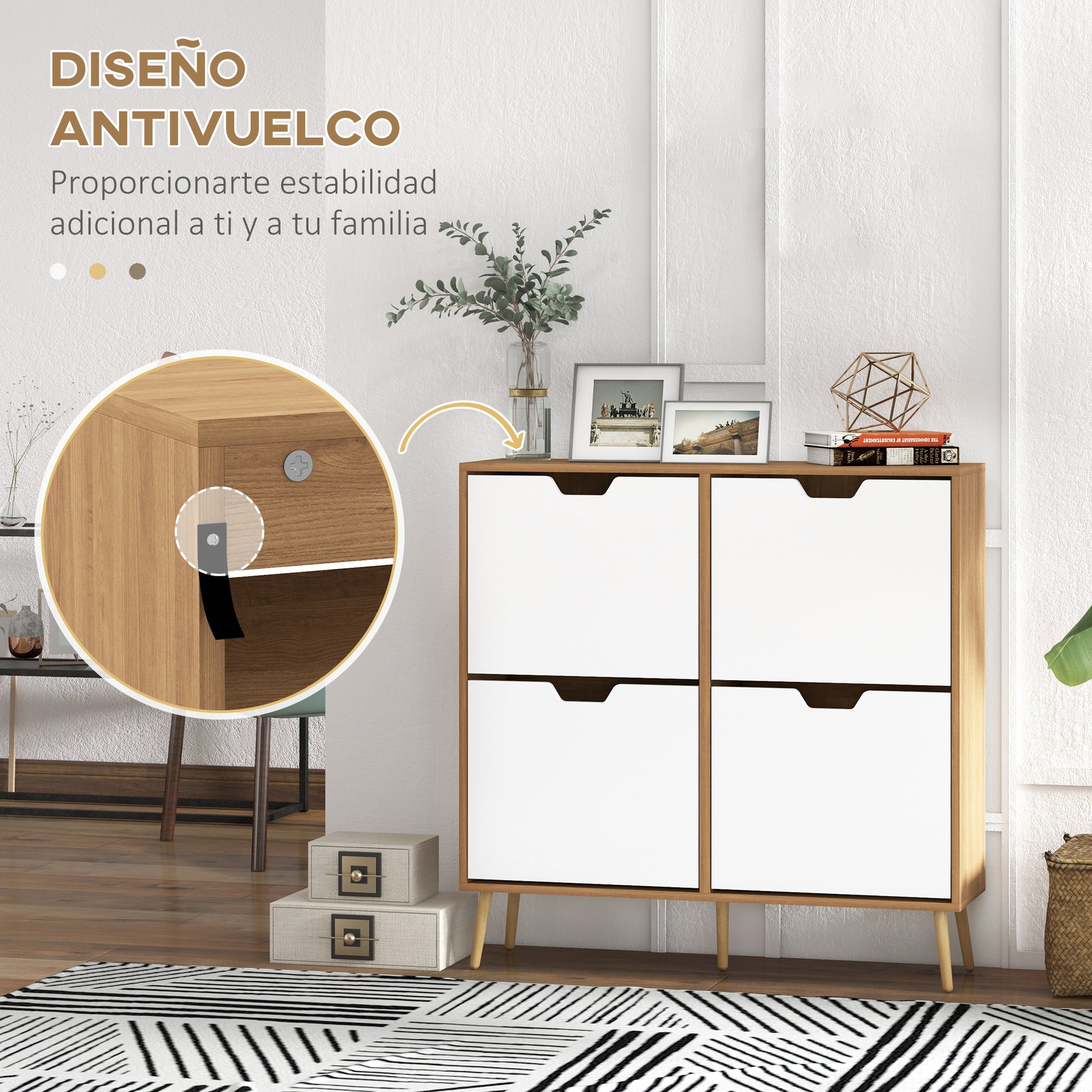 Shoe Cabinet with 4 Flip-Down Drawers and Adjustable Shelves Shoe Storage Closet for 16 Pairs of Shoes Narrow Shoe Rack for Entryway 95x26x95 cm Natural Wood