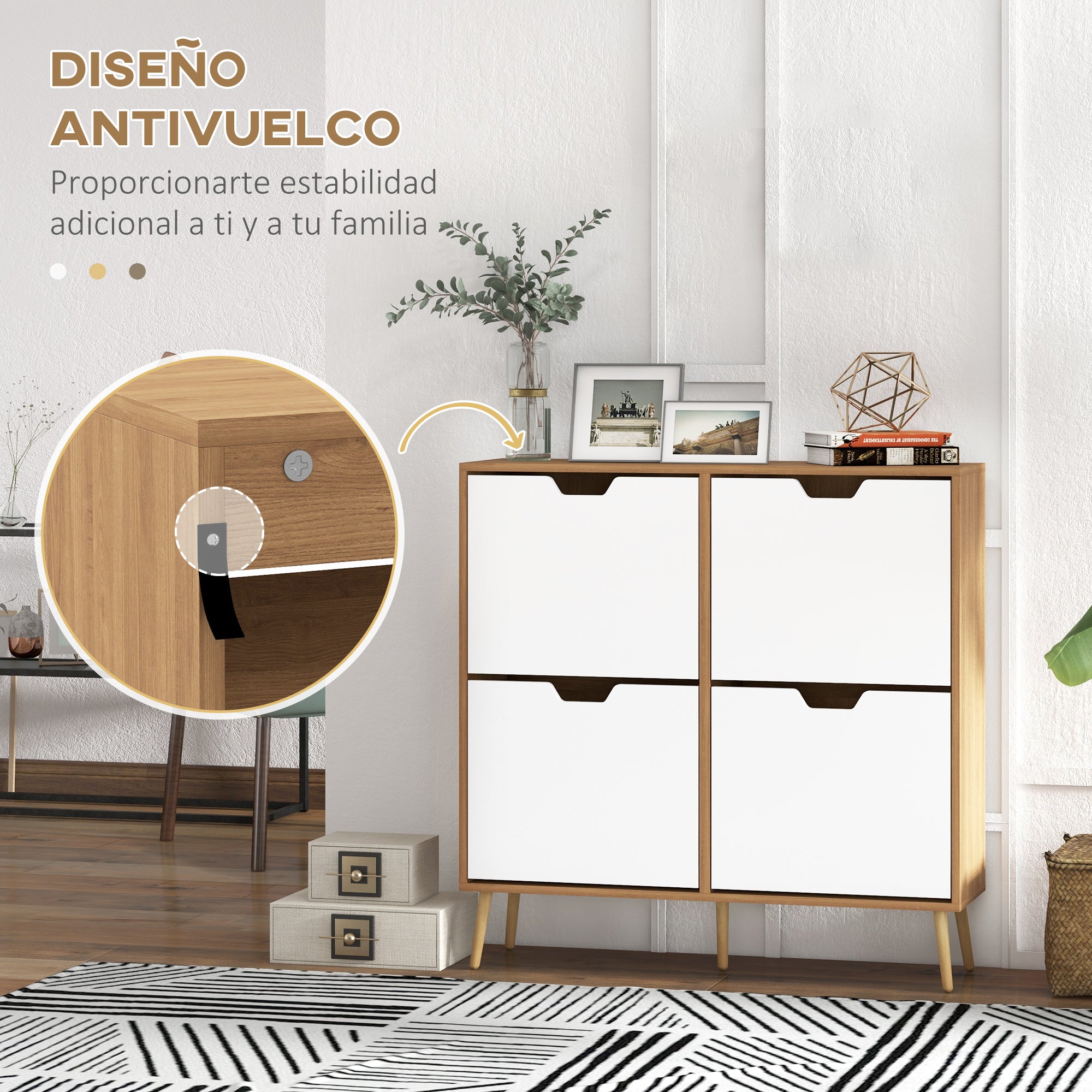 Shoe Cabinet with 4 Flip-Down Drawers and Adjustable Shelves Shoe Storage Closet for 16 Pairs of Shoes Narrow Shoe Rack for Entryway 95x26x95 cm Natural Wood