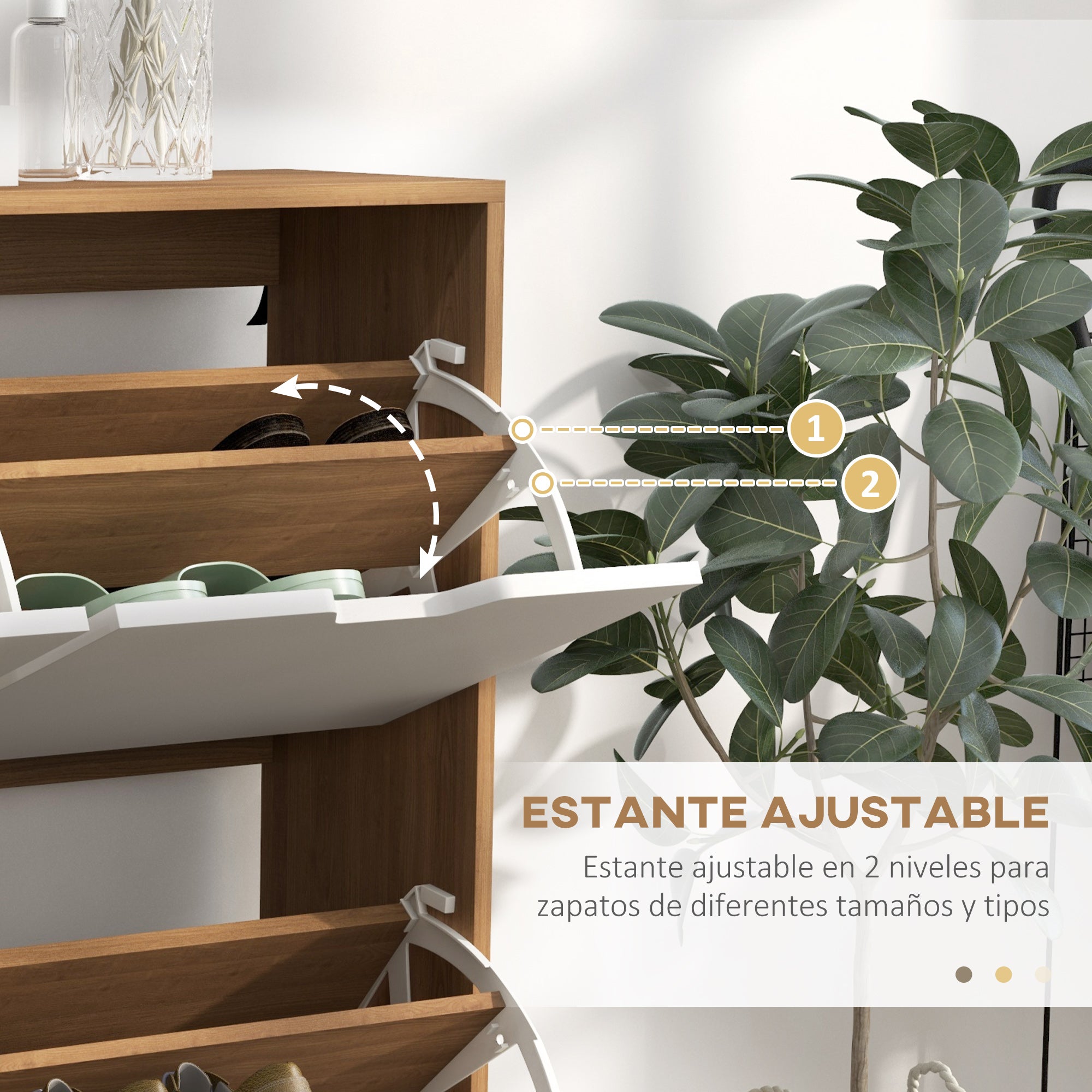 Shoe Cabinet with 4 Flip-Down Drawers and Adjustable Shelves Shoe Storage Closet for 16 Pairs of Shoes Narrow Shoe Rack for Entryway 95x26x95 cm Natural Wood