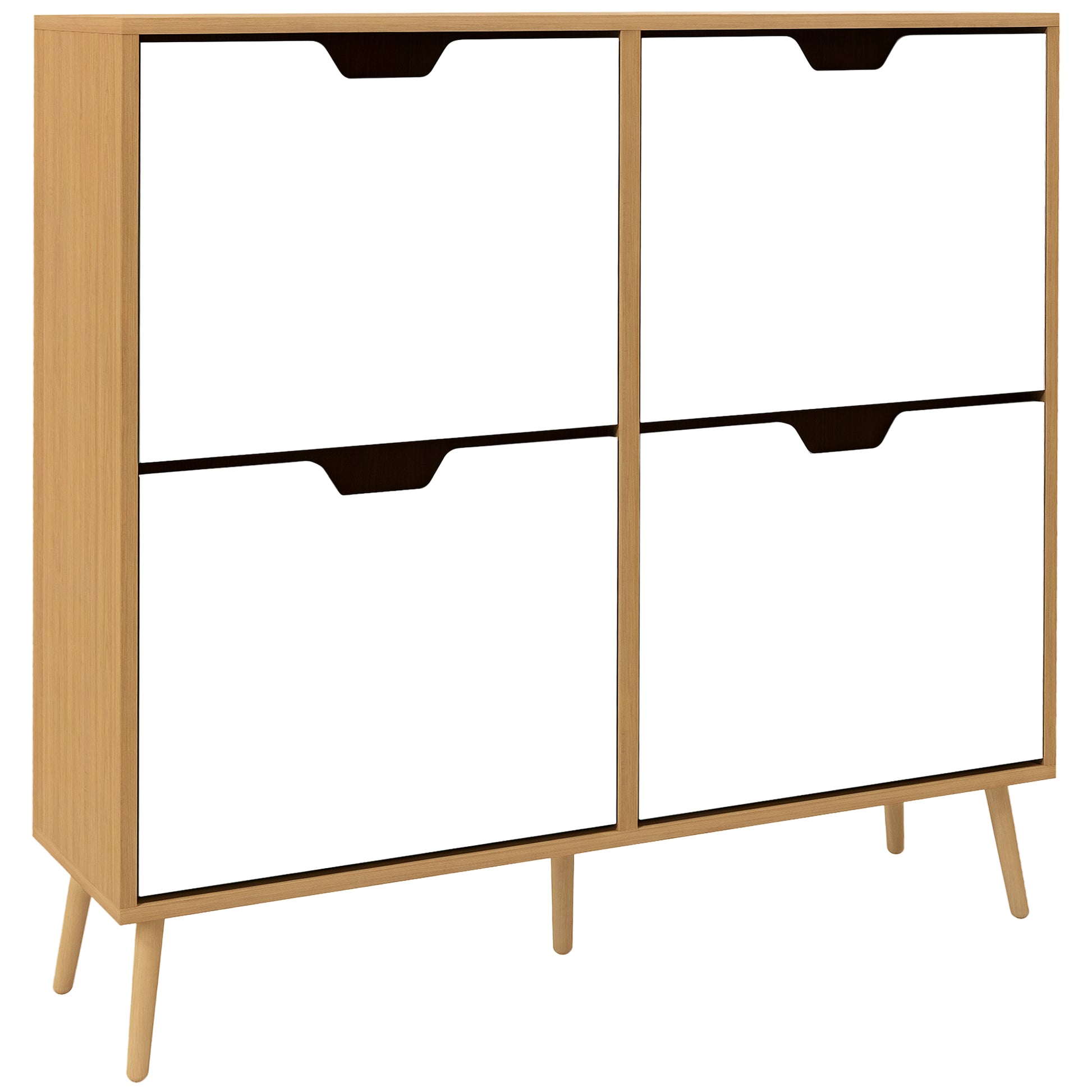 Shoe Cabinet with 4 Flip-Down Drawers and Adjustable Shelves Shoe Storage Closet for 16 Pairs of Shoes Narrow Shoe Rack for Entryway 95x26x95 cm Natural Wood