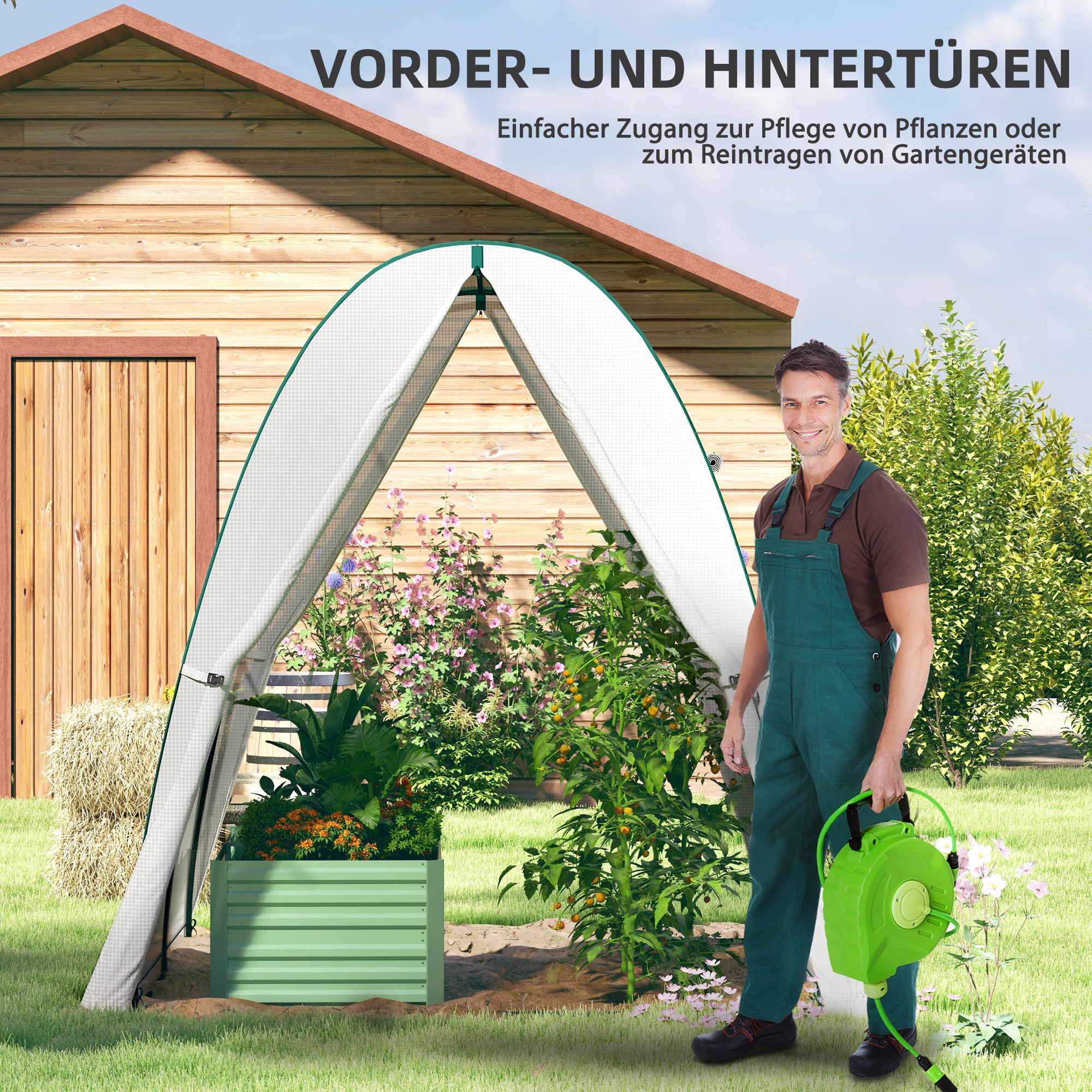 Greenhouse with Roll-up Door, 2 Windows, Winterproof Foil Greenhouse made of Steel, Greenhouse for Balcony, Garden, Tomato House 180 x 180 x 200 cm, Tomato Greenhouse for Tomatoes, Vegetables, Flowers, White
