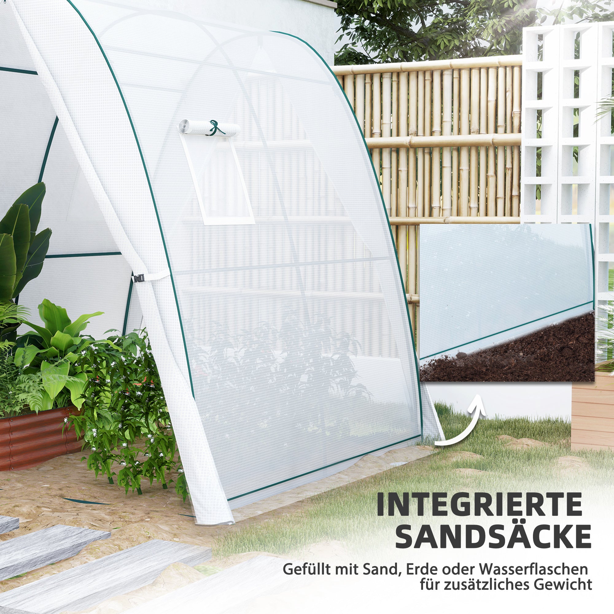 Greenhouse with Roll-up Door, 2 Windows, Winterproof Foil Greenhouse made of Steel, Greenhouse for Balcony, Garden, Tomato House 180 x 180 x 200 cm, Tomato Greenhouse for Tomatoes, Vegetables, Flowers, White