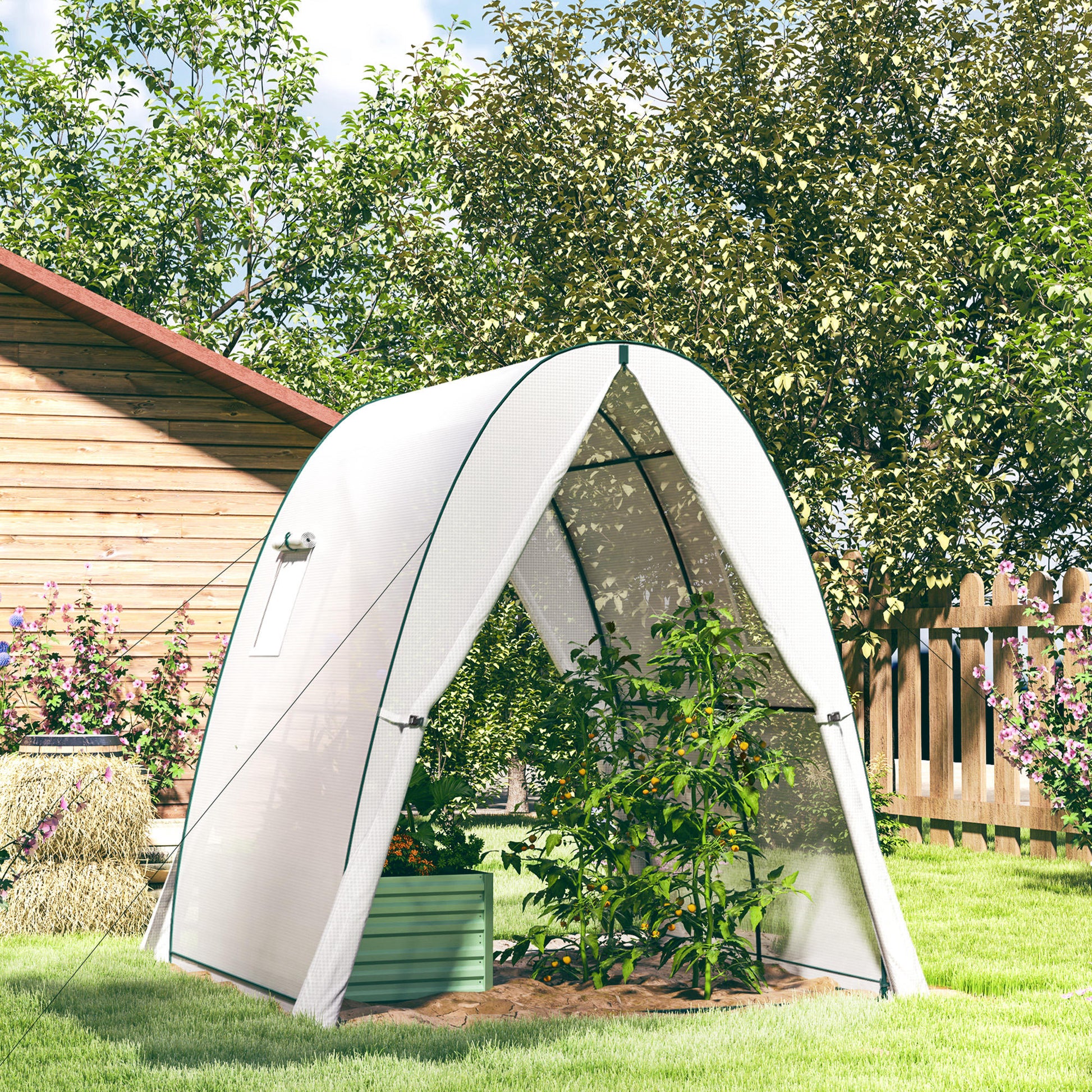 Greenhouse with Roll-up Door, 2 Windows, Winterproof Foil Greenhouse made of Steel, Greenhouse for Balcony, Garden, Tomato House 180 x 180 x 200 cm, Tomato Greenhouse for Tomatoes, Vegetables, Flowers, White