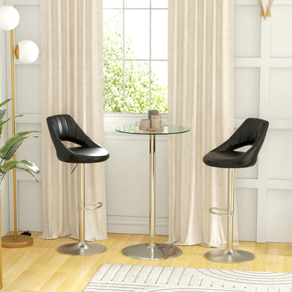 Modern Tall Bar Table, Round Kitchen Table for 2 People with Steel Base and Glass Top, Ø70x102cm, Transparent