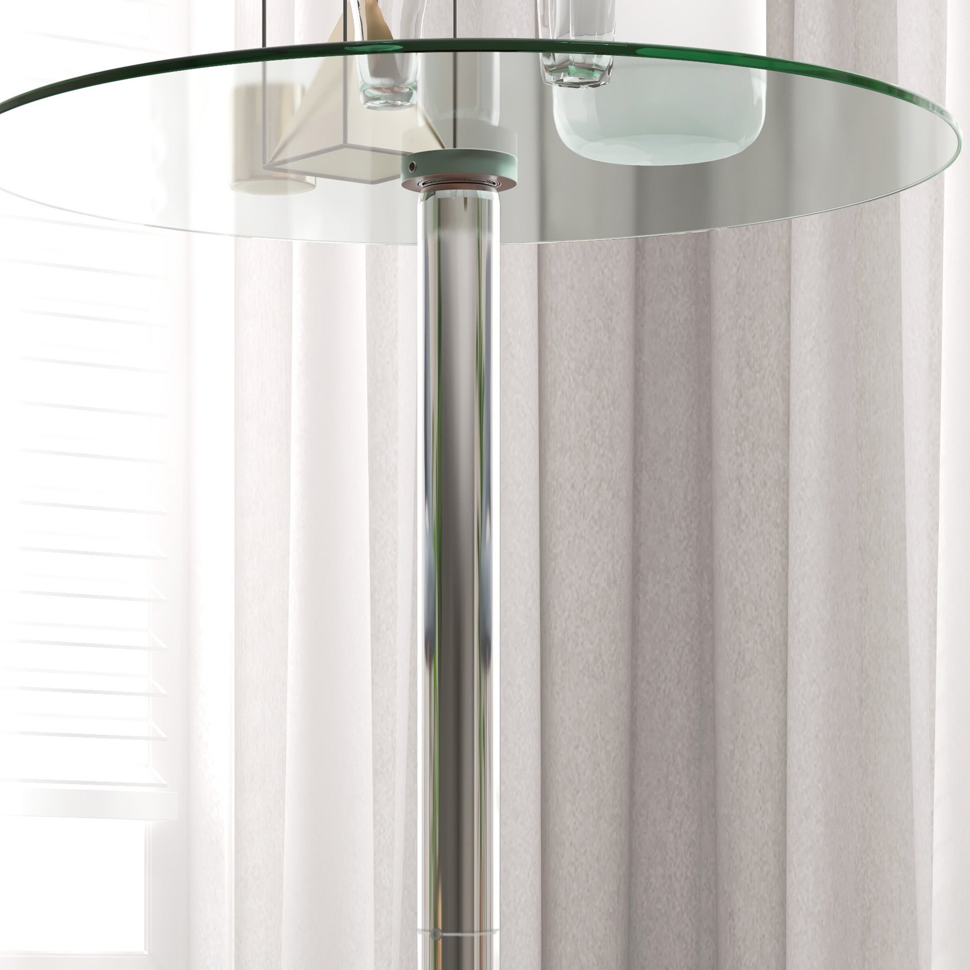 Modern Tall Bar Table, Round Kitchen Table for 2 People with Steel Base and Glass Top, Ø70x102cm, Transparent