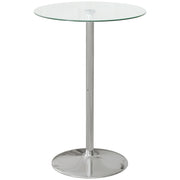 Modern Tall Bar Table, Round Kitchen Table for 2 People with Steel Base and Glass Top, Ø70x102cm, Transparent