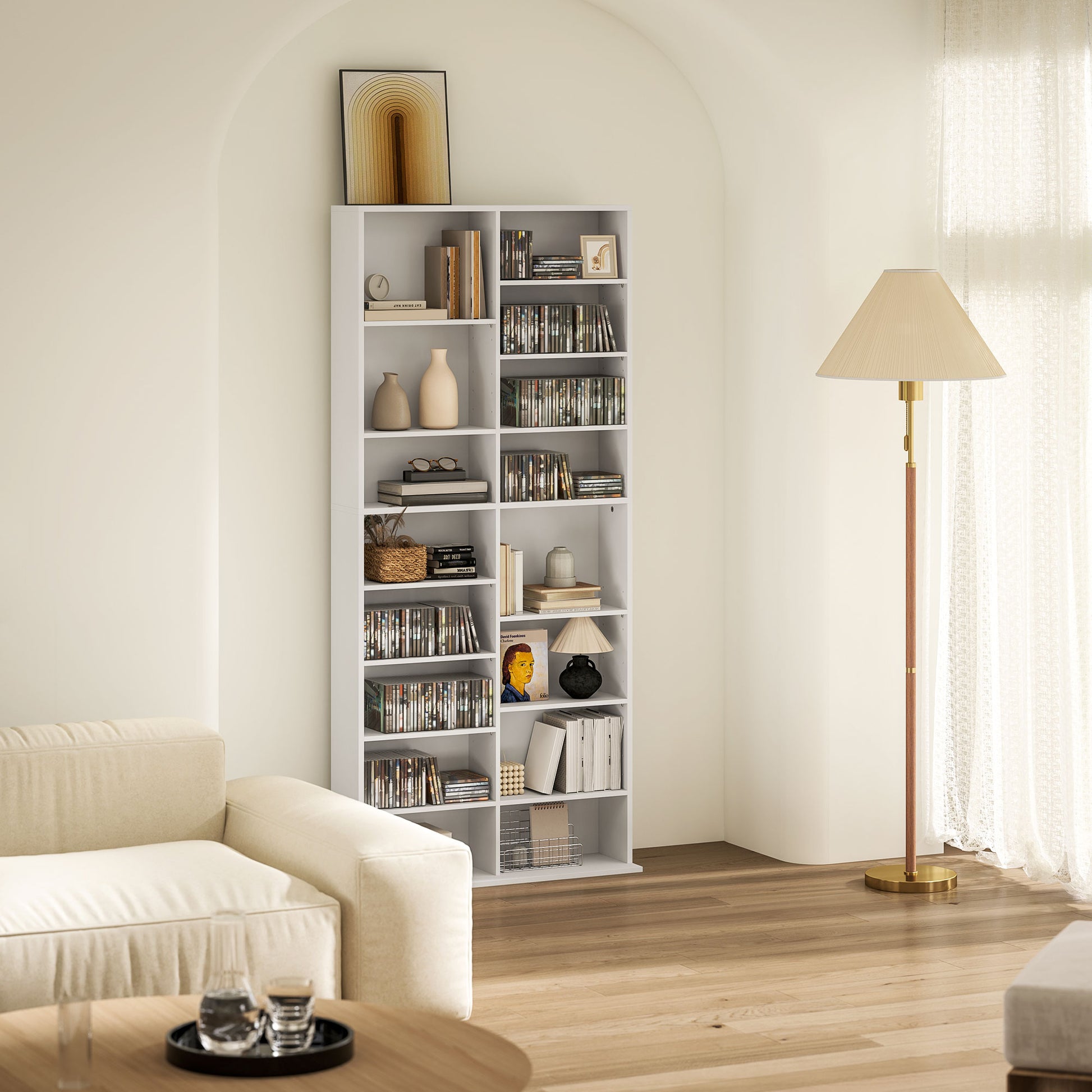 CD DVD Blu-ray Shelf CD Stand for up to 640 CDs or 360 DVDs or 430 Blu-rays Storage with Adjustable Shelf Bookshelf Media Rack for Living Room 78.5 x 24 x 175 cm White