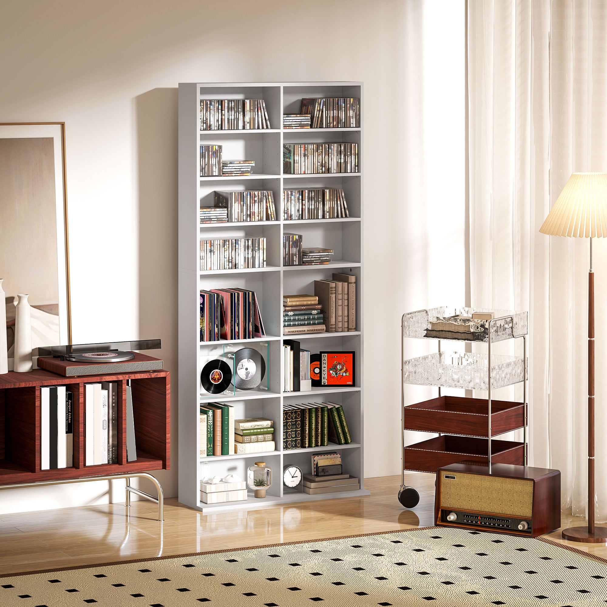 CD DVD Blu-ray Shelf CD Stand for up to 640 CDs or 360 DVDs or 430 Blu-rays Storage with Adjustable Shelf Bookshelf Media Rack for Living Room 78.5 x 24 x 175 cm White