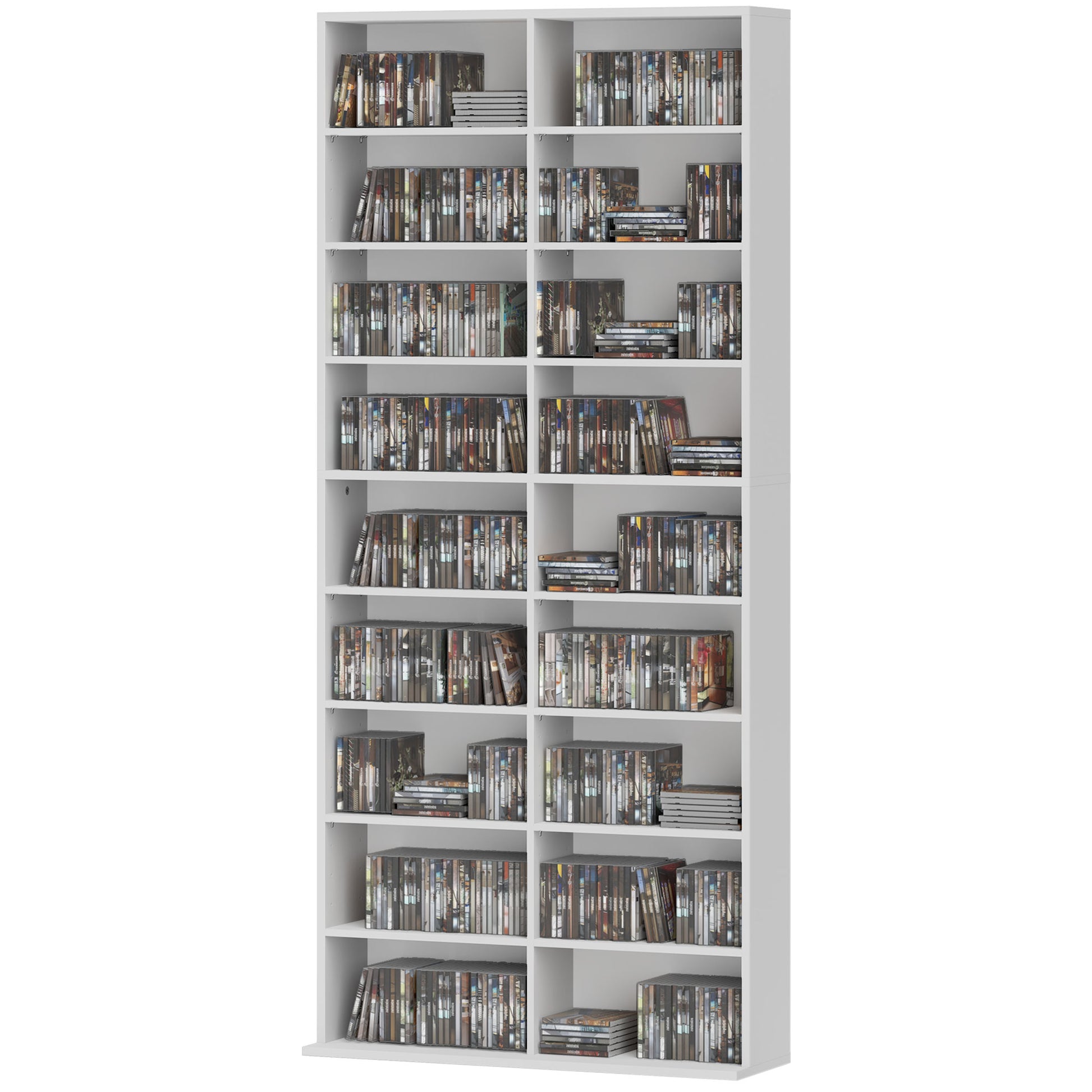 CD DVD Blu-ray Shelf CD Stand for up to 640 CDs or 360 DVDs or 430 Blu-rays Storage with Adjustable Shelf Bookshelf Media Rack for Living Room 78.5 x 24 x 175 cm White