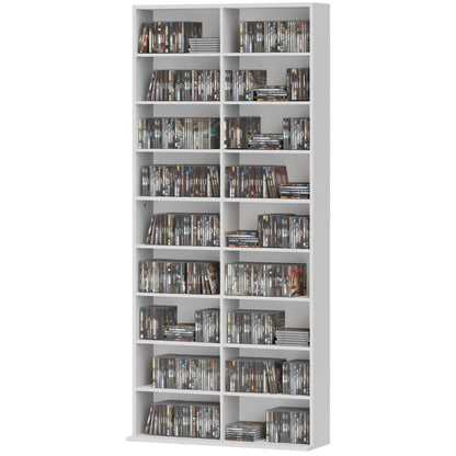 CD DVD Blu-ray Shelf CD Stand for up to 640 CDs or 360 DVDs or 430 Blu-rays Storage with Adjustable Shelf Bookshelf Media Rack for Living Room 78.5 x 24 x 175 cm White