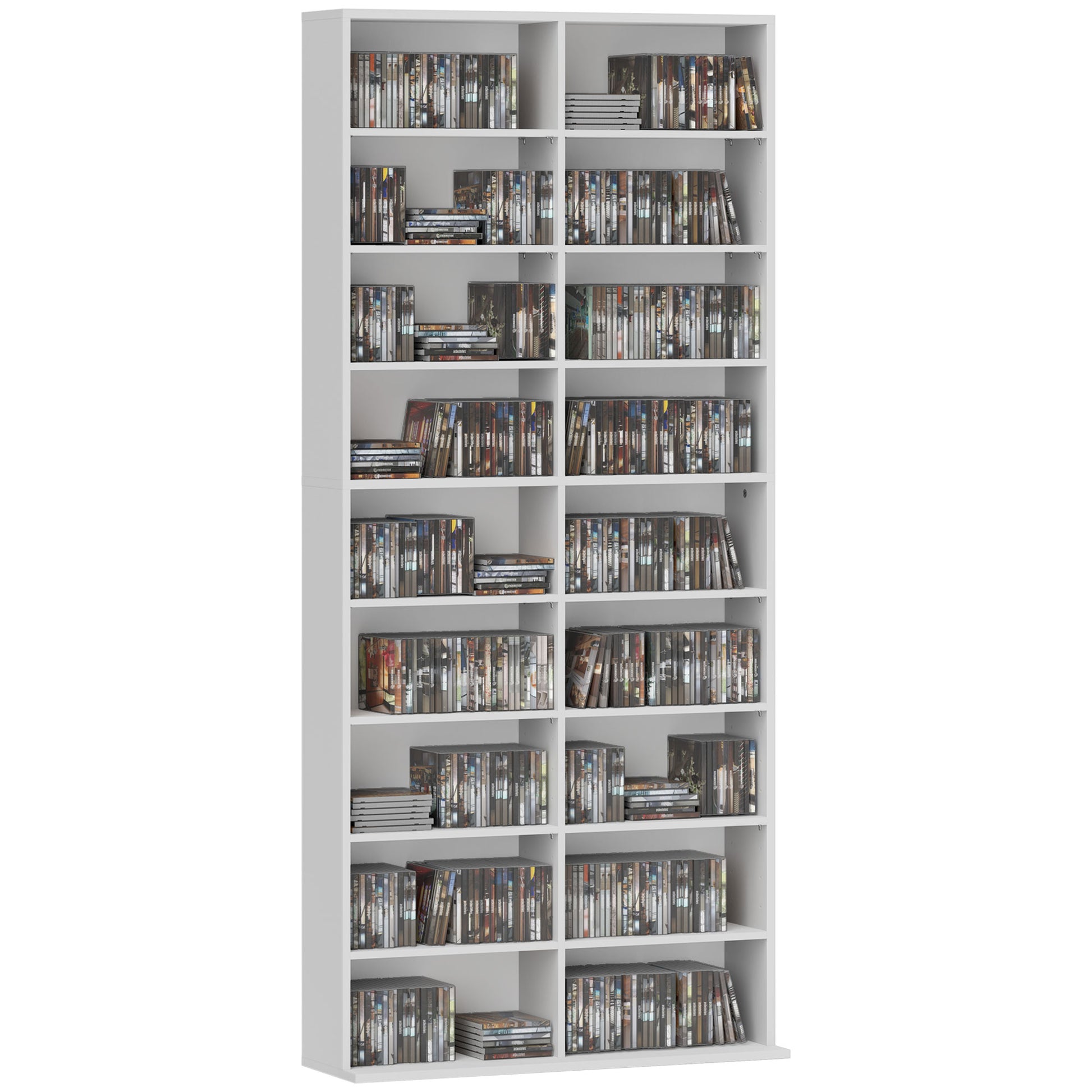 CD DVD Blu-ray Shelf CD Stand for up to 640 CDs or 360 DVDs or 430 Blu-rays Storage with Adjustable Shelf Bookshelf Media Rack for Living Room 78.5 x 24 x 175 cm White